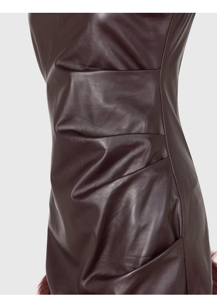 Fita Hakiki Deri Bordo Kadın Elbise fiyatları