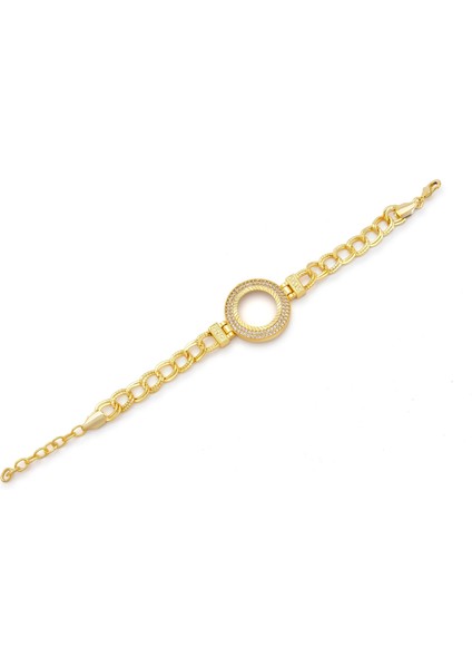 Altın Kaplama İmitasyon 2 Sıra Zirkon Taşlı Desenli Figaro Model Çeyrek Çerçeve Bileklik BLK-1159
