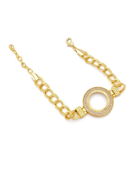 Altın Kaplama İmitasyon 2 Sıra Zirkon Taşlı Desenli Figaro Model Çeyrek Çerçeve Bileklik BLK-1159 fiyatları