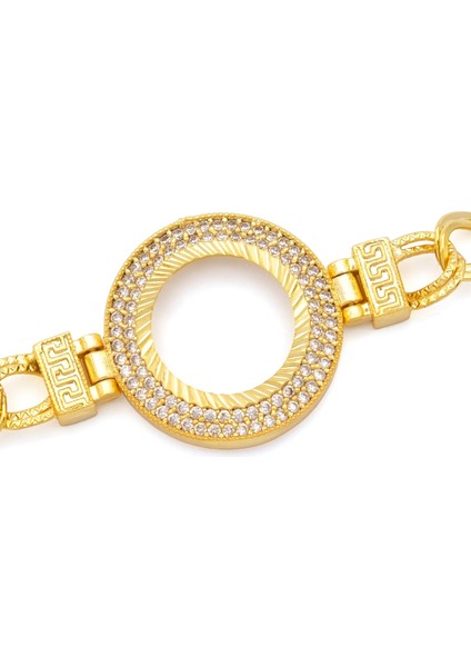 Altın Kaplama İmitasyon 2 Sıra Zirkon Taşlı Desenli Figaro Model Çeyrek Çerçeve Bileklik BLK-1159 modelleri