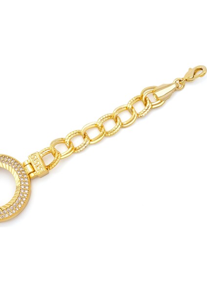 Altın Kaplama İmitasyon 2 Sıra Zirkon Taşlı Desenli Figaro Model Çeyrek Çerçeve Bileklik BLK-1159 fırsatları