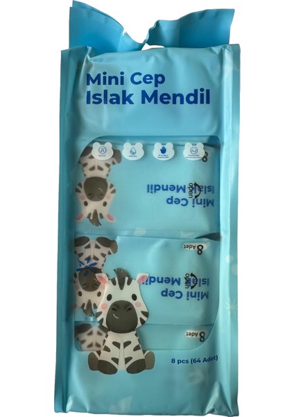Alkolsüz Bitki Özlü Mini Islak Cep Mendili - 8'li 80 Paket modelleri