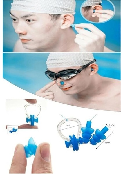 Sporcu Yüzücüler Için Silikon Kulak ve Burun Tıkacı Silikon Kulak ve Burun Tıkacı Klipsi Havuz Seti