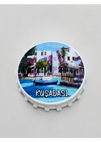 Kuşadası Temalı Kapak Şeklinde Açacak Magnet Şişe Açacağı Gri
