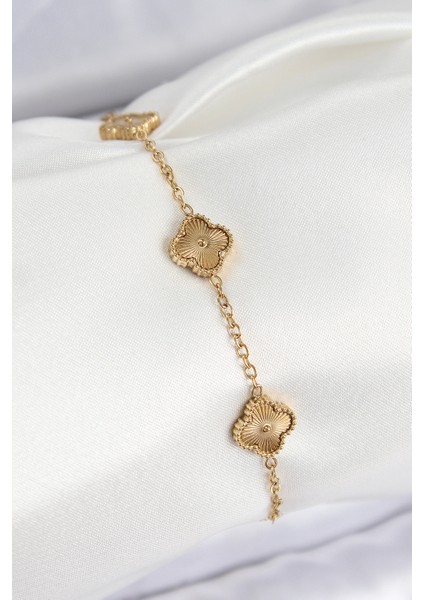 316L Çelik Gold Renk Yonca Kadın Bileklik - TJ-BB7675