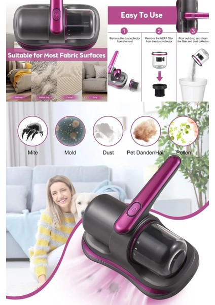 Şarjlı Yatak Kanepe Hali Toz Tüy Alerji Süpürge Uv Işınlı Ev El Vakum Temizleme Toz Emici