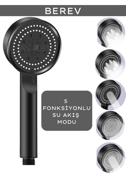 5 Fonksiyonlu Yüksek Basınçlı Duş Başlığı Mafsalı 150 cm Hortum Siyah Duş Seti fiyatları