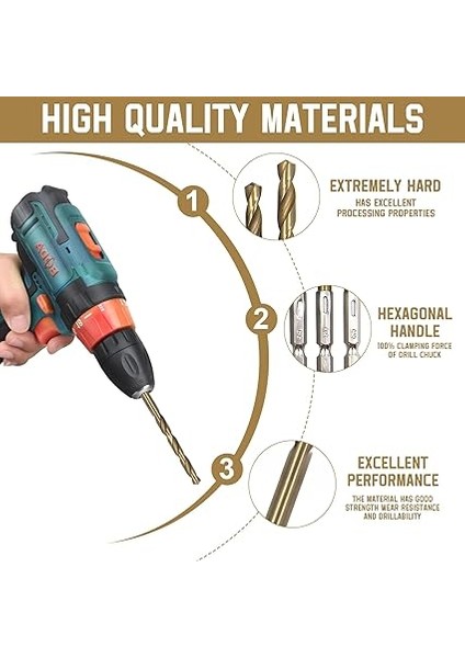 26 Parçalı Titanyum Matkap Seti, Altıgen Şaft, Hızlı Matkap Ucu, 1,5-6,5 mm Yüksek Hızlı Çelik, Titanyum Kaplamalı Hss Matkap Seti, Hızlı Değiştirme, 1/4" Altıgen Şaft modelleri