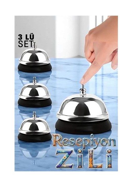 Hsnet Resepsiyon Zili - Resepsiyon ve Restoran Için Zil - Resepsiyon Çağrı Zili 3 Lü Set