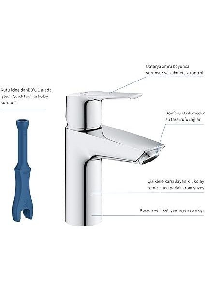 Start Quickfix Lavabo Bataryası, S-Boyut, Su Tasarruflu, Krom, 23550002 indirimleri