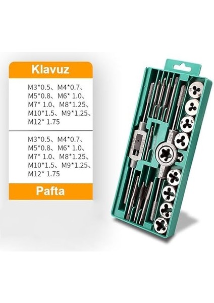 20 Parça Klavuz Pafta Seti Metrik Set M3-M12 Arası 20LI Takım fiyatları