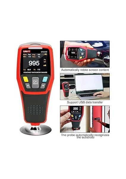 UT343D Dijital Kaplama Kalınlık Ölçer Ölçer Ölçüm Cihazı Aralığı 0 Ila 1250UM USB Veri Işlevli modelleri