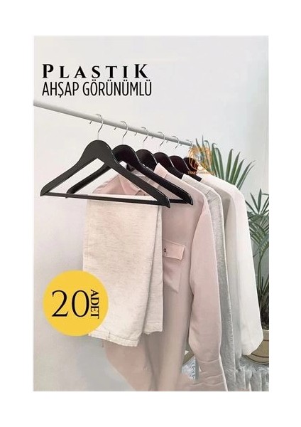 Turk Ahşap Görünüm Plastik Askı 20 Adet Siyah