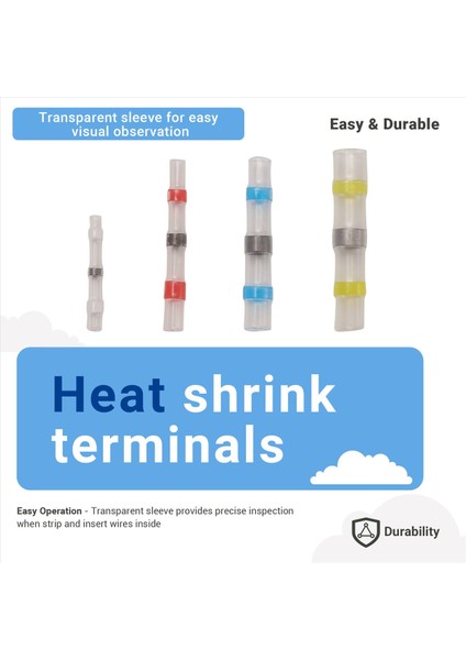 100PCS Lehim Conta Isı Büzülme Popo Konektörleri Terminaller Elektrik Bakır Kasalı (35RED 30 Blue 25WITE 10YELLOW) (Yurt Dışından) fırsatları