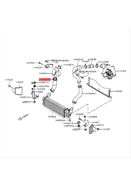 Sağ Taraftaki Motor Intercooler Hava Alım Hortumu Nissan NP300 2008-2015 14463-4KV2A 144634KV2A Için (Yurt Dışından) modelleri
