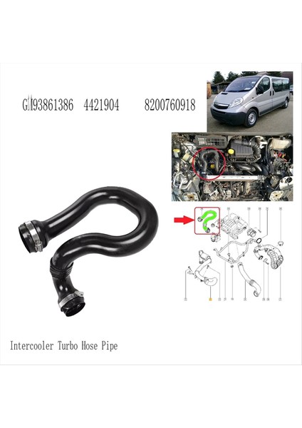 8200760918 Intercooler Turbo Hortum Boru Soğutma Hortumu Renault Traic Vauxhall Vivaro 2 0 Dcı GM93861386 4421904 (Yurt Dışından) modelleri