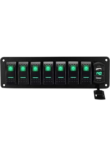 Araba Su Geçirmez Deniz Teknesi Rocker Anahtar Paneli 8 Çankı 12V/24V Devre Kesici Çift USB Yuvaları Işık Düğmesi Mavi (Yurt Dışından)