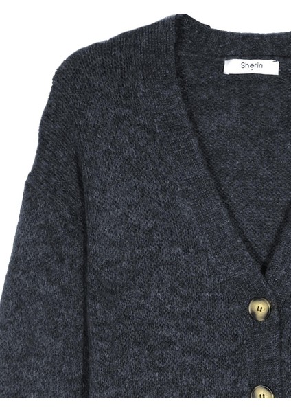 Antrasit Yırtık Detaylı Triko Hırka