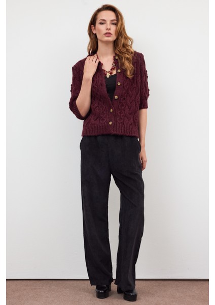 Bordo Düğmeli Hırka