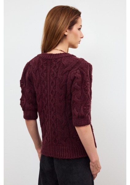 Bordo Düğmeli Hırka