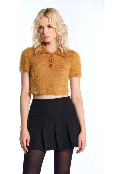 Hardal Polo Yaka Kısa Kol Triko Kazak