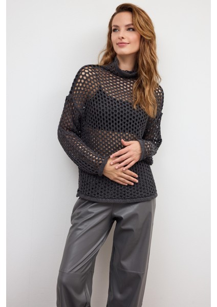Antrasit Delikli Triko Kazak