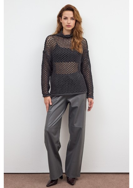Antrasit Delikli Triko Kazak
