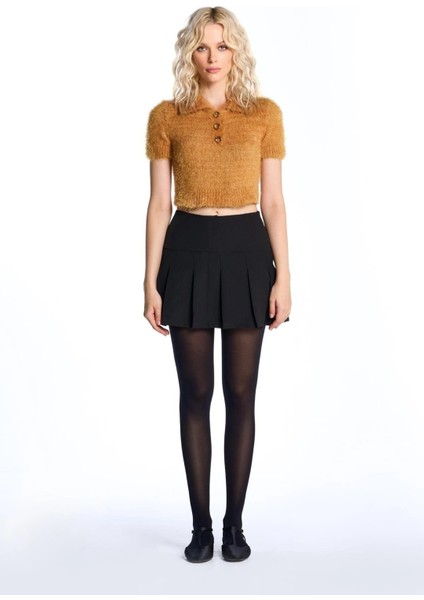 Hardal Polo Yaka Kısa Kol Triko Kazak