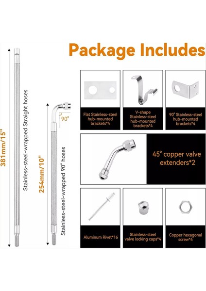 Çoğu Otomobil Için 16 Inç Ila 19-1/2 Inç Çift Tekerlek Lastik Valf Uzantısı Için Dual Valf Gövdesi Genişleticiler Kiti (Yurt Dışından) modelleri