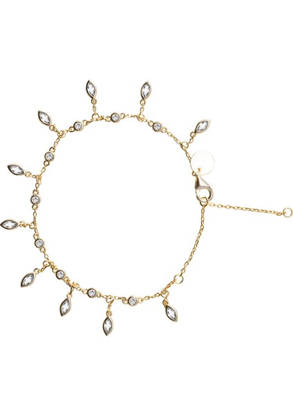 Altın Sallantılı ve Damla Formlu Kristal Taş Detaylı 925 Ayar Gümüş Bileklik 119 indirimleri