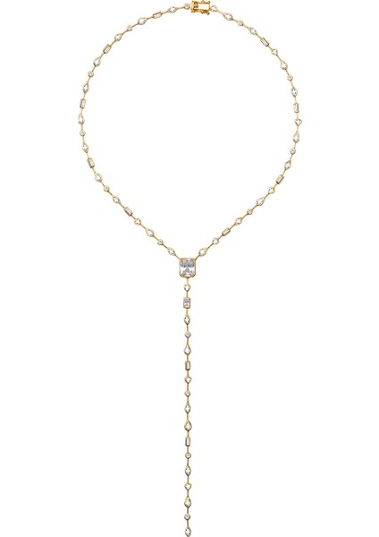 Altın Uzun Y Formunda Kristal Taş Detaylı 925 Ayar Gümüş Kolye 168 indirimleri