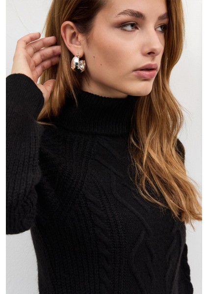 Siyah Balıkçı Yaka Triko Elbise