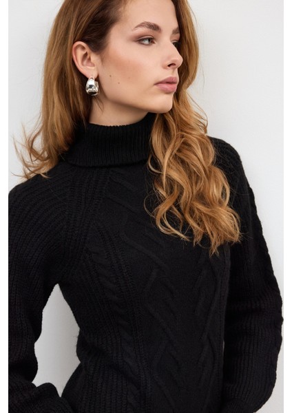 Siyah Balıkçı Yaka Triko Elbise