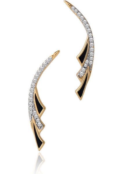 Altın Siyahlı ve Kristal Taş Detaylı 925 Ayar Gümüş Küpe 153 indirimleri