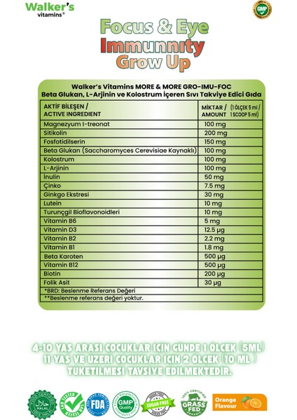 Focus Eye Kids Şurup ( Sitikolin, Lutein , Beta Glukan)