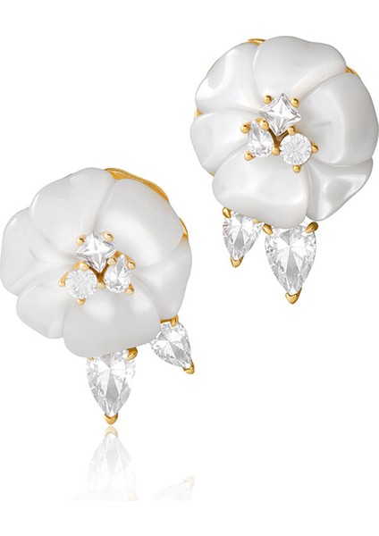 Altın Gül ve Taş Detaylı 925 Ayar Gümüş Küpe 96 indirimleri