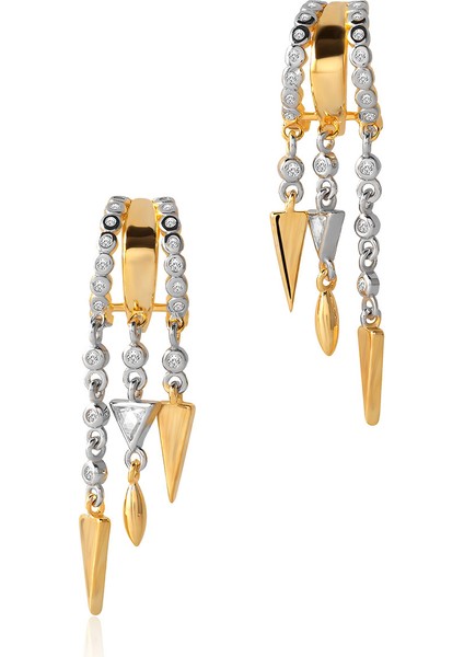 Altın Parlak Taş Dizilim Detaylı Kısa 925 Ayar Gümüş Küpe 99 indirimleri