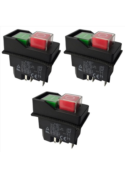 3x Elektromanyetik Anahtarlar Bahçe Araçları Için Pushbutton Anahtarları KJD17 220V 5 Pin -Terminaller (Yurt Dışından)