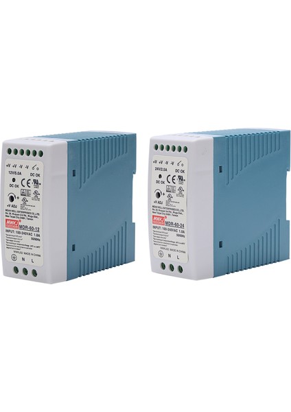 2 Pcs Mdr-60 Dın Demiryolu Güç Kaynağı Ac-Dc Sürücü Voltaj Regülatörü Güç Suply 110V 220V 24V 20W ve 12V 60W (Yurt Dışından)