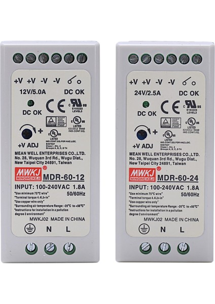2 Pcs Mdr-60 Dın Demiryolu Güç Kaynağı Ac-Dc Sürücü Voltaj Regülatörü Güç Suply 110V 220V 24V 20W ve 12V 60W (Yurt Dışından) fiyatları