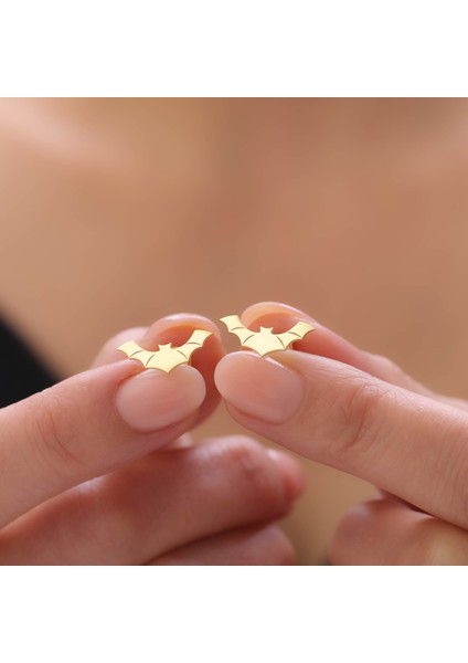 925 Ayar Gümüş Gold Yarasa Küpe