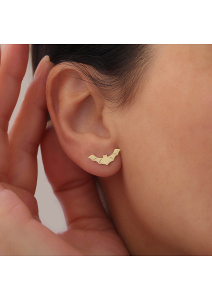 925 Ayar Gümüş Gold Yarasa Küpe fiyatları