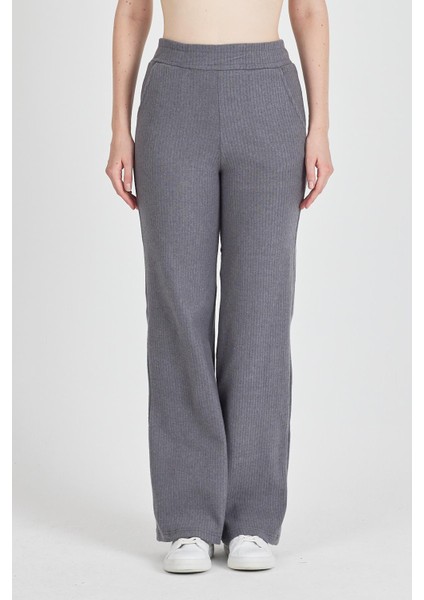 Kadın Füme Yüksek Bel Bol Paça Kaşkorse Fitilli Cepli Pantolon Eşofman Altı