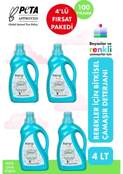 Bebekler Için Bitkisel Çamaşır Deterjanı Toplam 4 Litre %30 Güçlendirilmiş Formül (100 Yıkama)