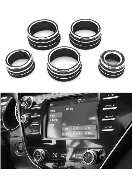 5pcs Alüminyum Araba Merkezi Konsol Düğmeleri Dekorasyon Ac Klima+Ses+Fonksiyon+Arka Ayna Düğmesi Anahtarı Kapaklar Toyota Camry 2018 XV70 (Siyah) (Yurt Dışından) modelleri