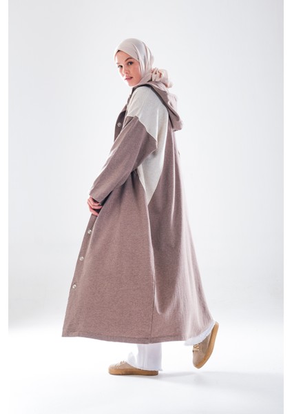 2275_KADIN Spor Oversize Kapüşonlu Çıtçıtlı 3 Iplik Uzun Kap – Mevsimlik Tesettür Pardesü fiyatları