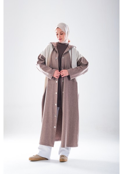 2275_KADIN Spor Oversize Kapüşonlu Çıtçıtlı 3 Iplik Uzun Kap – Mevsimlik Tesettür Pardesü fırsatları