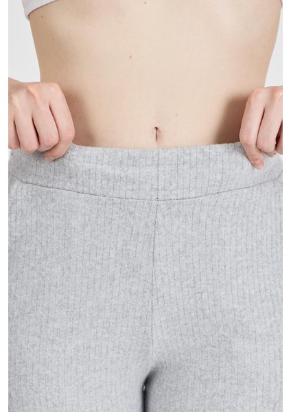 Kadın Gri Yüksek Bel Bol Paça Kaşkorse Fitilli Cepli Pantolon Eşofman Altı indirimleri