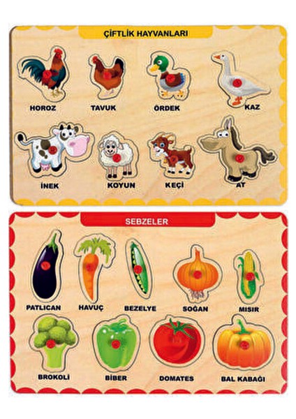 Ahşap Tutmalı Eğitici Puzzle Seti 2 Adet El Yapımı Ahşap Malzeme ile