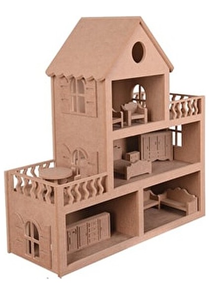 Barbie Bebek Evi 15 Parça Toksik Olmayan MDF Malzemeden Üretildi